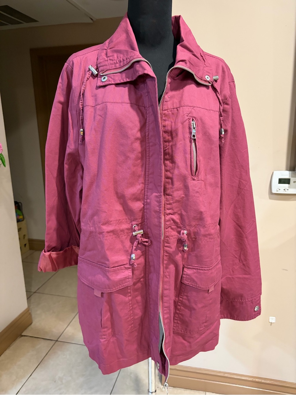 Miss London Rose Pink Utility Jacket with Drawcord Waist